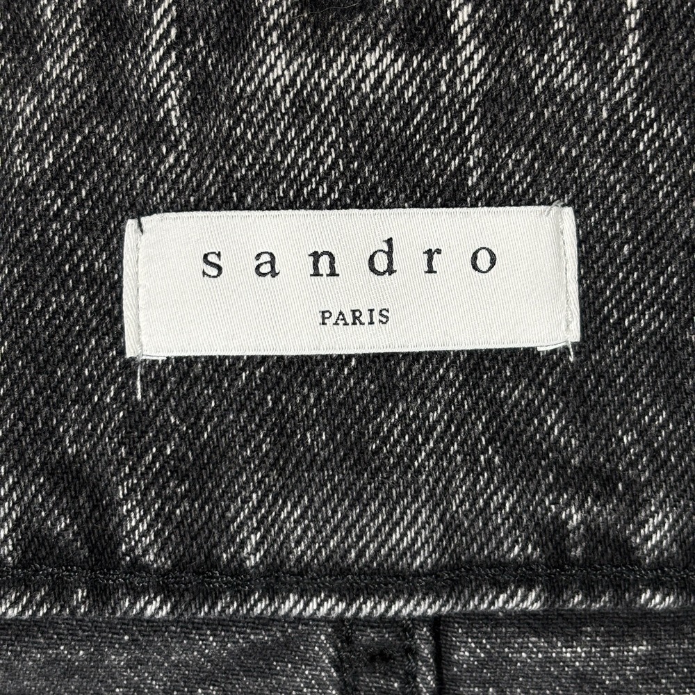 Sandro Black Washed Denim Mini Skirt with Studded Belt - Picture 5 of 12